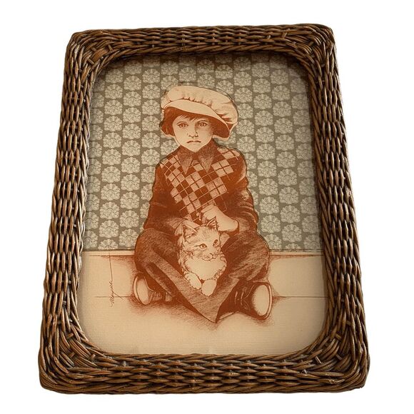 Vintage Lucid Lines Photography on Glass Argyle Sweater 1979 Wicker Frame - Picture 1 of 7